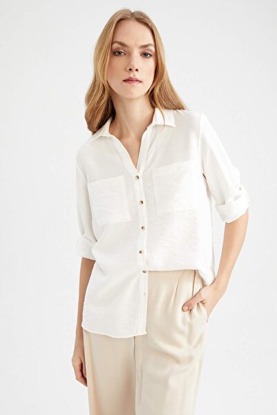 DeFacto Πουκάμισο - Λευκό - Κανονική εφαρμογή