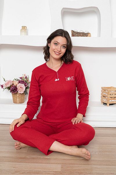 ZBTEKS New Year's Winter Ribbon V-Neck Love Embroidered Pajama Set