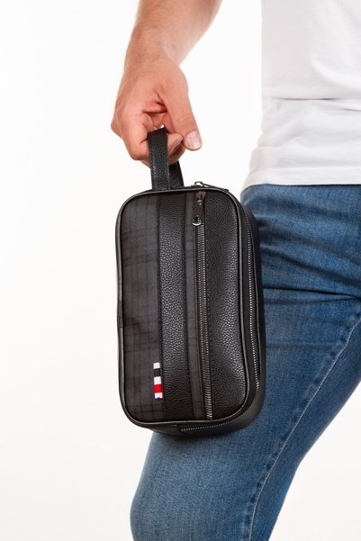 Adelina Bags Men's Leather Portfolio Handbag Travel Shaving Type Handbag
