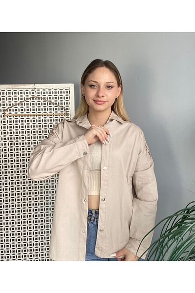 Ateilerdijle Women's Gabardine Ethnic Pattern Embroidery Embroidered Shirt Jacket