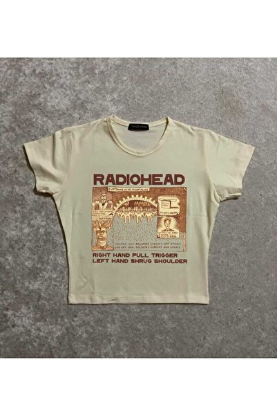 MAYDAY CULTURE Kadın Üste Oturan Kalıp Bel Boy Crop Baskılı Bisiklet Yaka Bab...