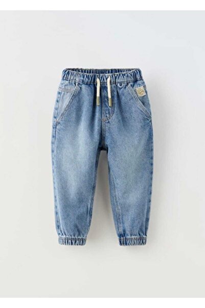 OliveYouMom Jean Bel Ve Paça Lastikli Denim Kot Pantolon Unisex Büzgü İpli Jogger