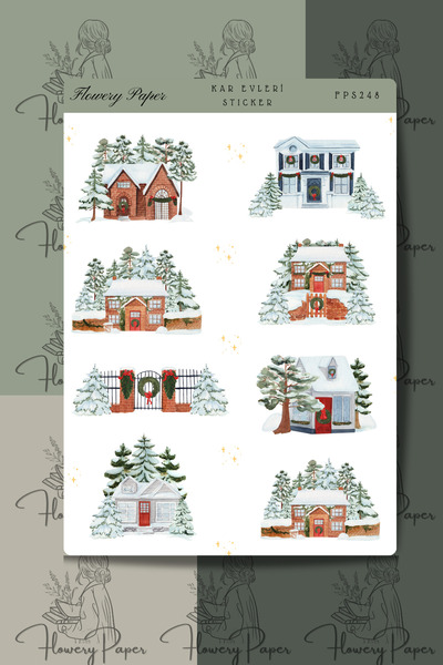 Flowery Paper Kar Evleri Sticker Sayfası- Defter ,Ajanda , Journal,Scrapbook ...