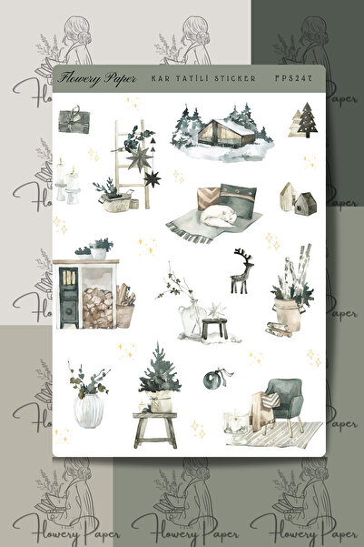 Flowery Paper Kar Tatili Sticker Sayfası- Defter ,Ajanda , Journal,Scrapbook ...