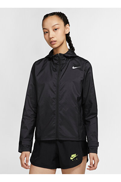 Nike Siyah - Gri - Gümüş Kapüşonlu Kadın İnce Mont CU3217-010 W NK ESSENTIAL JACKET