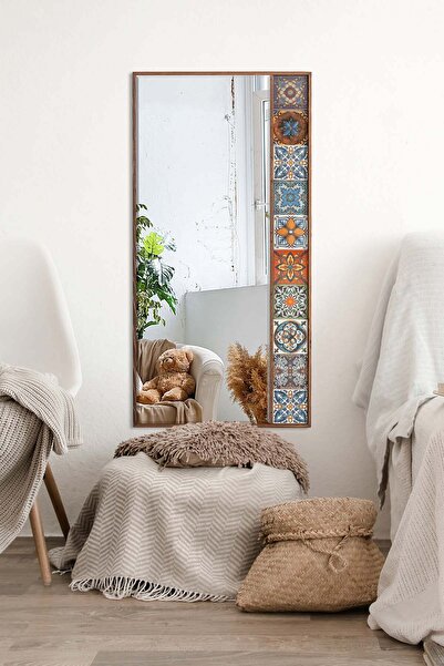 Resmo Etnik Çini Seramik 50X100 CM Doğal Ağaç Çerçeveli Salon Ofis Mutfak Duv...