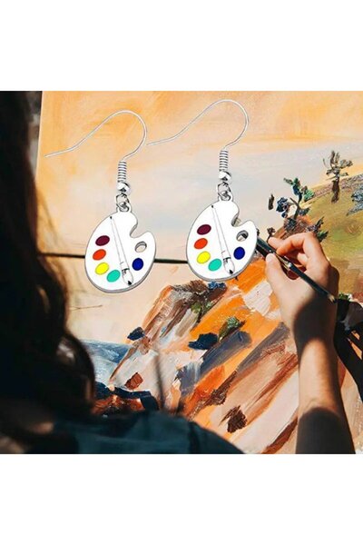 Herşey Nota Palet Resim Küpe Öğretmen Hediye