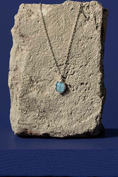 Takıdepo Akuamarin Taşlı Minimal Gümüş Kadın Kolye-Gümüş Rengi