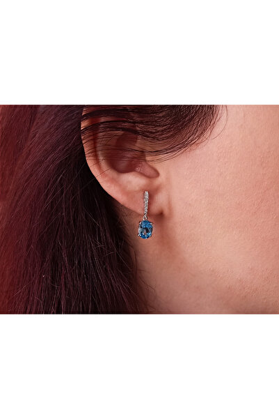 Sirius Pırlanta Pırlanta ve Oval Mavi Topaz Taşlı Küpe