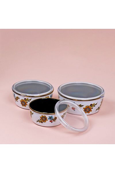 Glore Lorena White Enameled Vacuum Storage Container Set