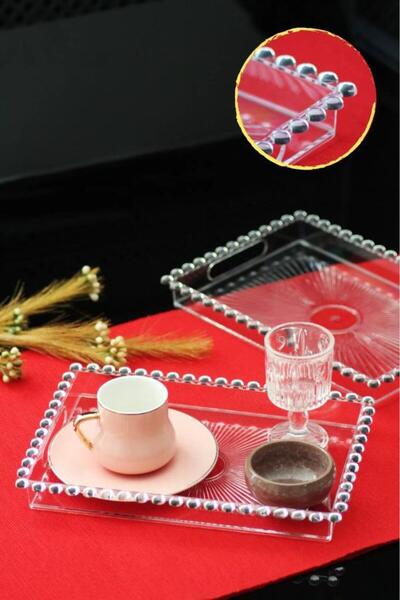 Tiesa Home 12 Parça Dikdörtgen Mika Şeffaf Tepsili Lokumluklu Kahve Yanı Sunum Seti