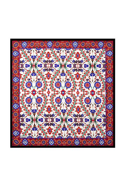 Bursa İpek Μαύρο κόκκινο μεταξωτό μαντίλι Seljuk Pattern