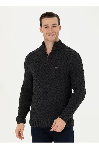 U.S. Polo Assn. Мъжки пуловер U.S. Polo Assn. със стойка яка, стандартна кройка, антрацитен меланж, EX-BOHEM