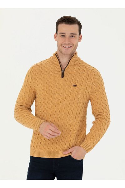 U.S. Polo Assn. Η.Π.Α. Polo Assn. Ανδρικό πουλόβερ με γιακά με κανονική εφαρμογή Sand Melange EX-BOHEM
