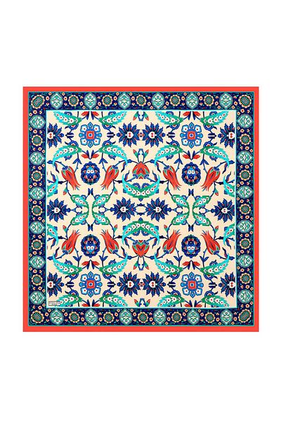Bursa İpek Red Saks Ephesus Pattern Silk Scarf