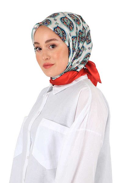 Bursa İpek Red Hatai Pattern Silk Scarf