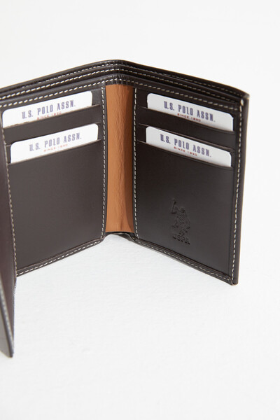 U.S. Polo Assn. BASE. Polo Assn. 8383 Genuine Leather Men's Vertical Wallet Card Holder BROWN