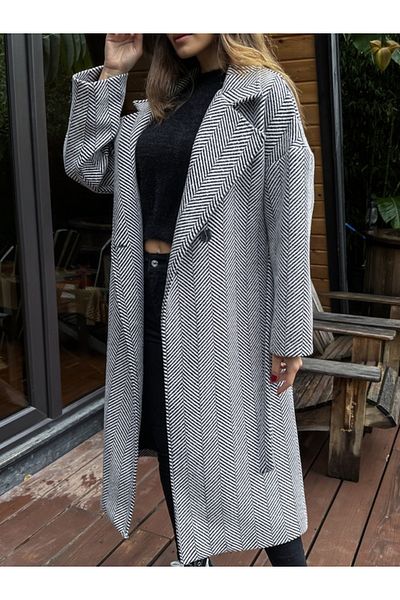 Elif Özbey Butik White Fish Back Belted Long Coat
