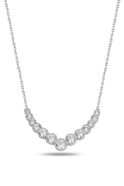 KAR DİAMOND Gümüş Rodyumlu Beyaz Taşlı Su Yolu Pırlanta Modeli Kolye - Sertif...