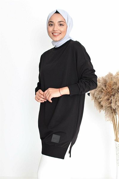 Puane Μαύρο φούτερ με δύο κλωστές Crew Neck