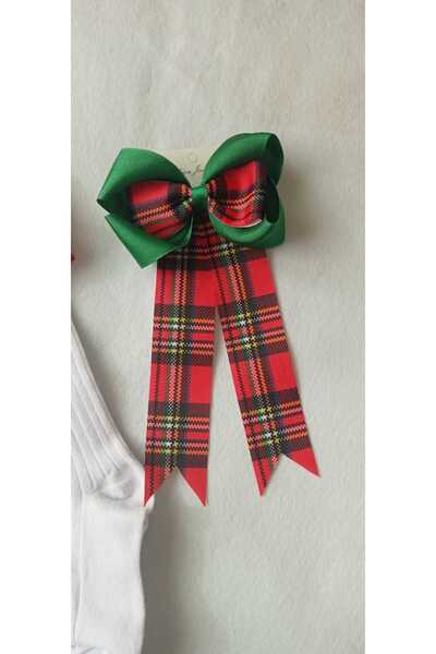 Sare Çocuk Giyim White with Red Bow Socks and Plaid Buckle Set