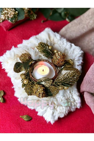 Happyland Christmas Candle Holder Silver Glitter Cone Natural Decorative Christmas Candle Holder Ornament Christmas Decor