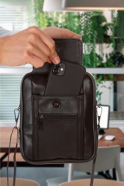 Newish Τσάντα χεριού και ώμου από 100% γνήσιο δέρμα από ατσάλι Adelina με θήκη τηλεφώνου