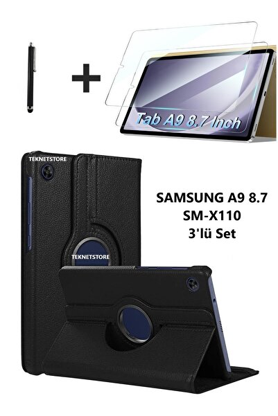 TEKNETSTORE Samsung Galaxy Tab A9 8.7 Inç Tablet Uyumlu 360 Döner Pu Deri Kıl...