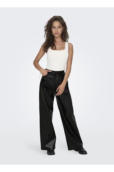 ONLY High Waist Black Women's Trousers - ONLSIMONE GLAZED HW PANT OTW