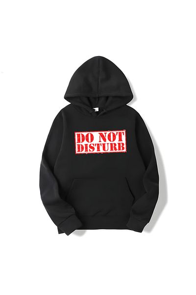 MAGORS Hanorac cu mânecă lungă cu glugă din bumbac imprimat Do Not Disturb SVART WEAR