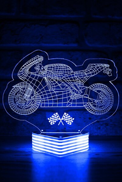 Hediye Kovanı Blue Motorcycle Racing Engine 3D Lamp