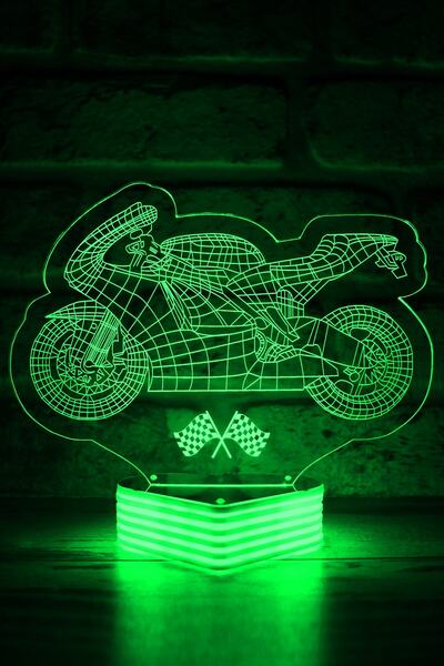 Hediye Kovanı مصباح ثلاثي الأبعاد لسباق الدراجات النارية باللون الأخضر