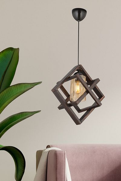BCD TASARIM AYDINLATMA Saturn Brown - Black Plumbing and Decorative Stylish Design, Wooden Pendant Lamp Compatible with All Ages