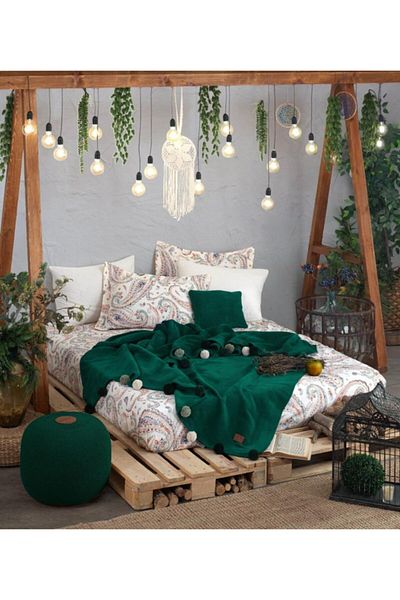 Zeynep Home Boho Chic Double Pompom Blanket Set