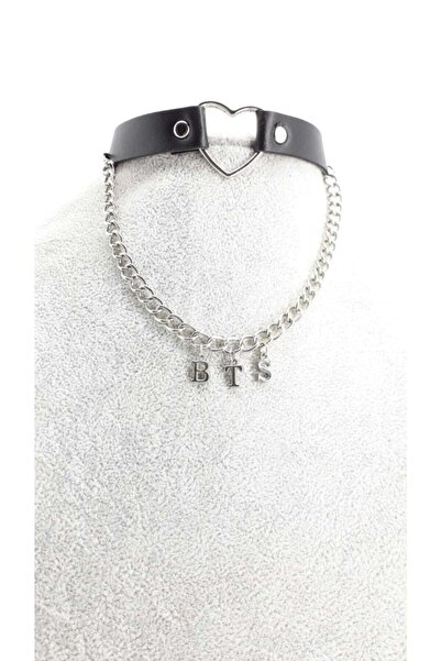 Fugusugu Bts Yazılı Zincirli Kalp Halkalı Choker