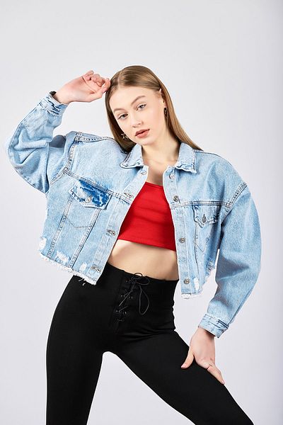 ladyzey Jachetă de damă, albastră, supradimensionată, din denim