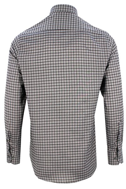 Varetta Men's Gray Long Sleeve Plaid Checked Classic Cut Collar Buttoned Pocket Shirt