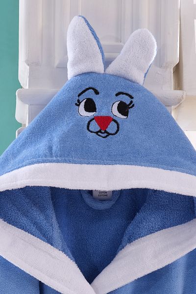 newhome Unisex Blue Velvet Hooded Children's Bathrobe
