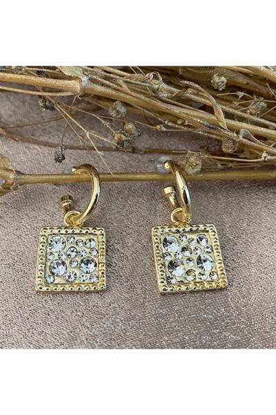 Markiz Takı Gold Jewelled Square Earrings