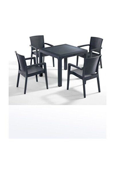 Novussi Zenit Suya Ve Güneşe Dayanıklı 4 Koltuklu 90x90 Kare Camlı Masa Ratta...