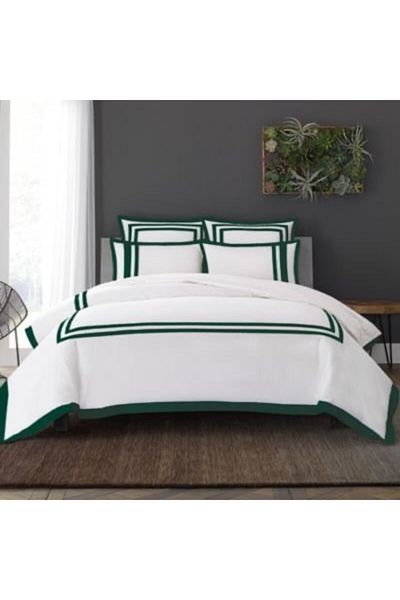 METİNEV Double Green Striped White Duvet Cover Set