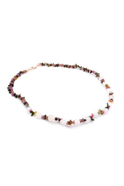 Murty99 Rose Tasarım Doğal Pembe Kuvars Ve Turmalin Kolye