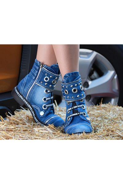 StarBlueMooN Women's Blue Denim Boots