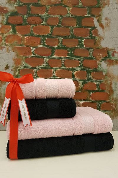 Özdilek Trendy Bath Towel Set of 4 - Black A.Pink