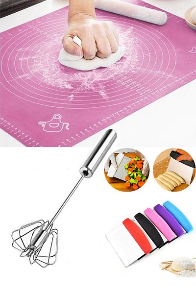 Sekiz8 Silicone Dough Rolling Mat 50x40cm + Automatic Beater + Dough Cutting Spatula