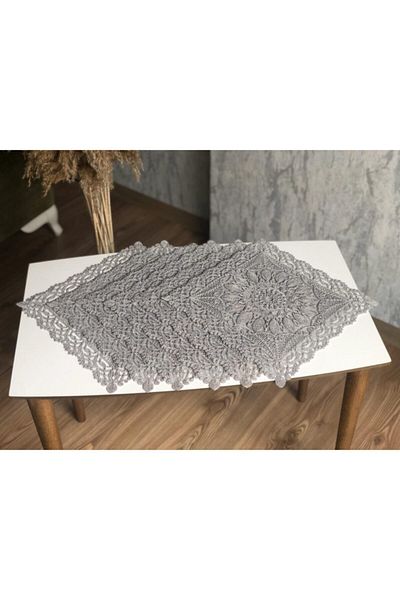 WENESSİ Honeycomb Pattern Anglez Corded Embroidered Tulle Coffee Table Cover Set of 6