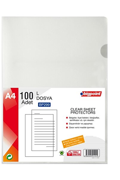 Bigpoint L Dosya Standart 90 Mikron, 100'lü Paket, A4, Kolay Arşivleme