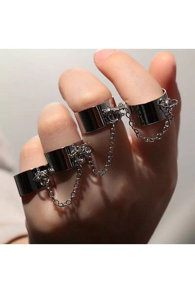 Köstebek Gothic Punk Four Finger Adjustable Ring