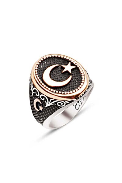 AMBERKAN Gümüş Türk Bayrağı Ay Yıldız Temalı Yüzük