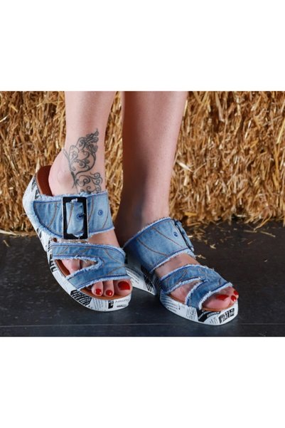 StarBlueMooN Women's Blue Denim Sandals
